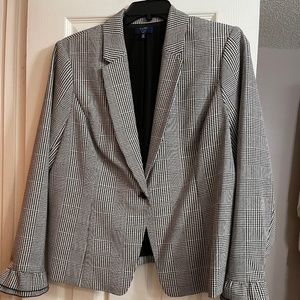 Kaari Blue Curvy Herringbone Lined Blazer